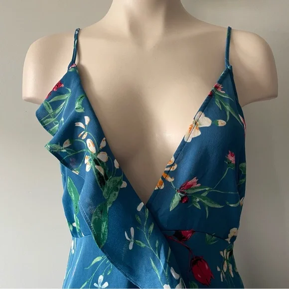 Dress Forum Ruffle Floral High Low Wrap Style Maxi Dress Size Medium Y2K Vibes - Picture 3 of 9